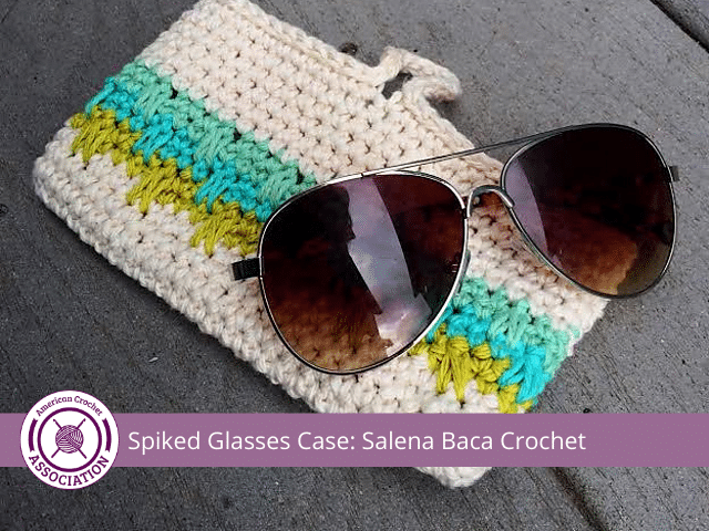crochet glasses case laying flat with sunglasses