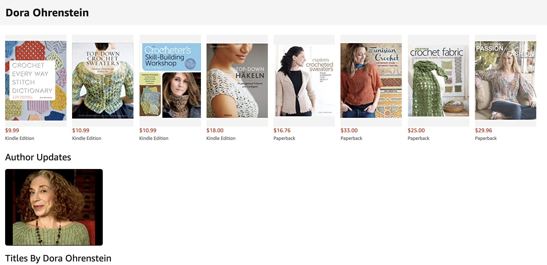 screen shot of Dora Ohrenstin books on Amazon