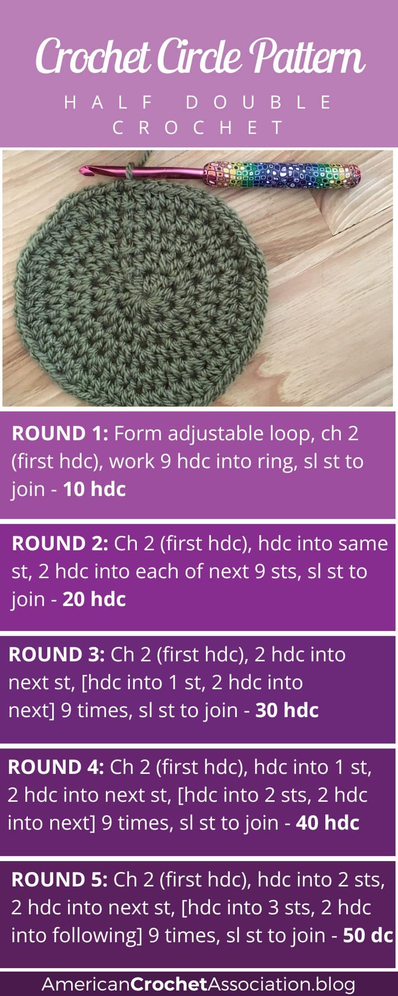 Crochet Circle Pattern - Half Double Crochet - American Crochet Association