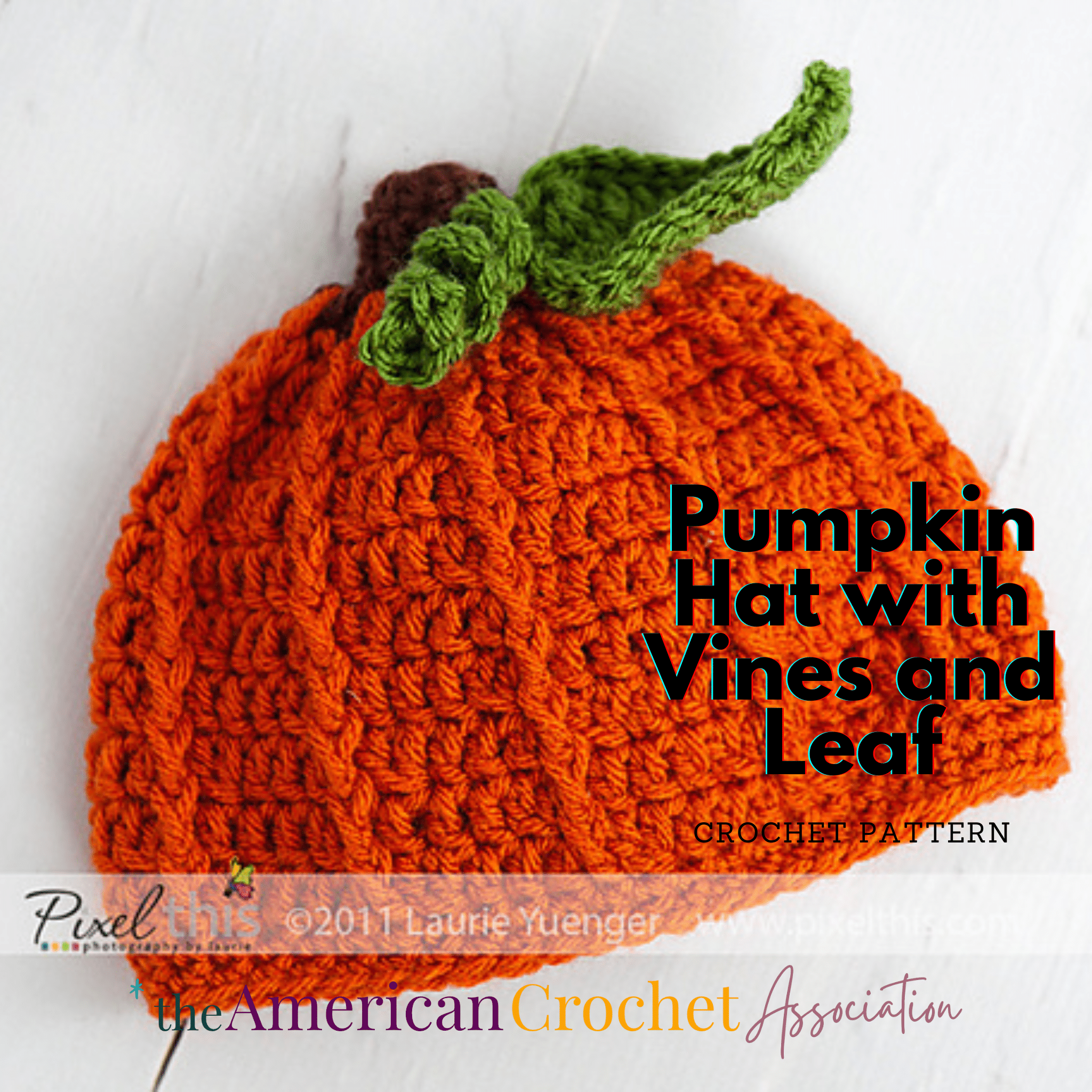 Pumpkin Hat Crochet Pattern with Vines and Leaf