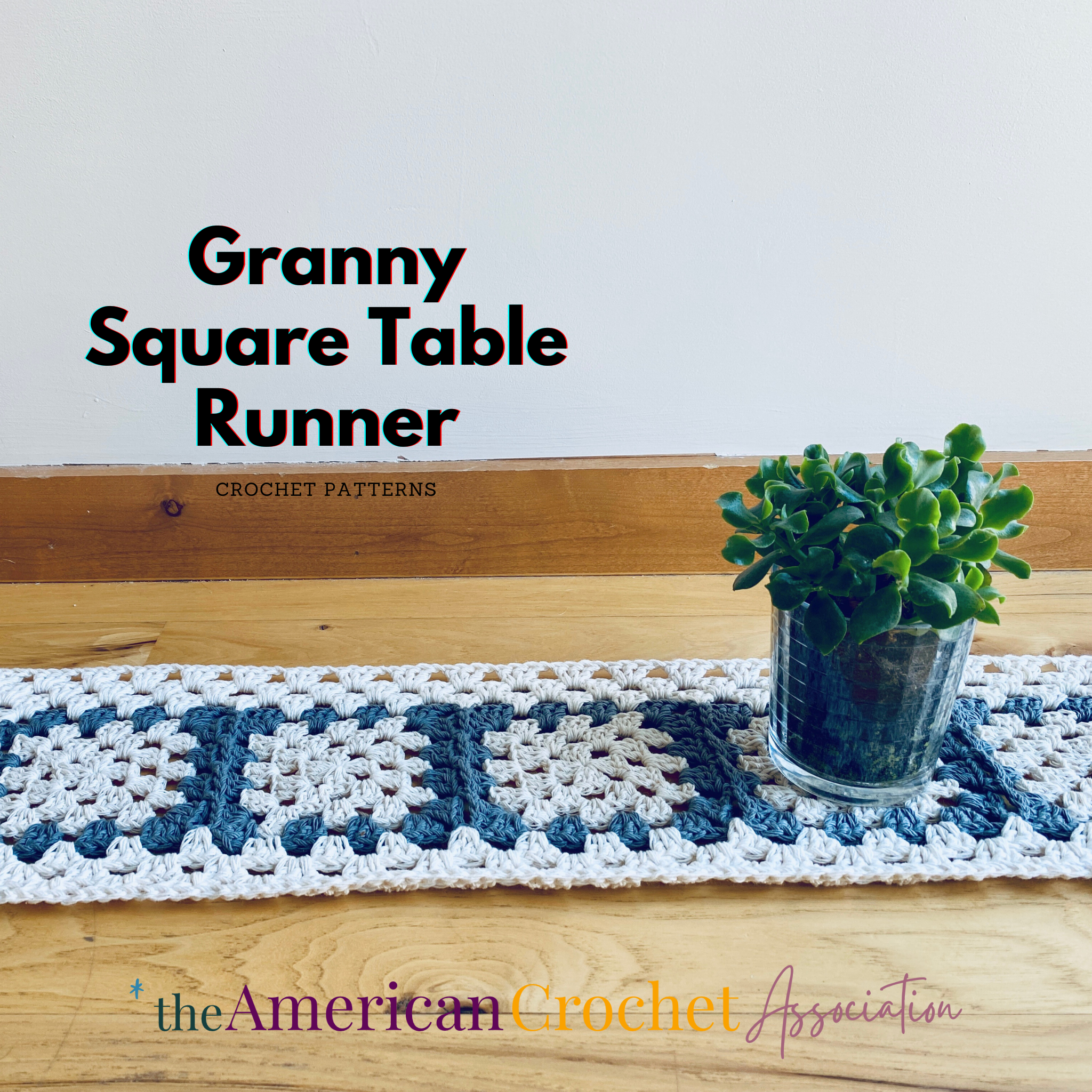 Granny Square Table Runner on on wooden floors Crochet Pattern - American Crochet Association