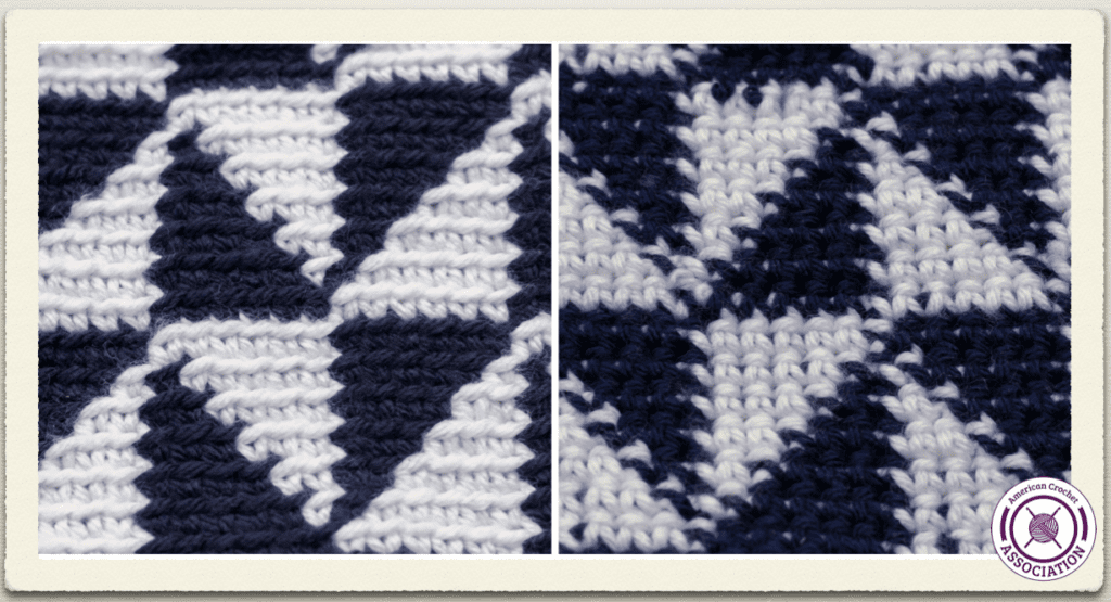 Front and back of tapestry crochet colorwork fabric - American Crochet Association