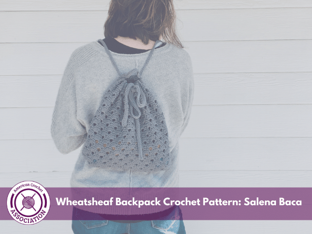 Woman wearing crochet backpack