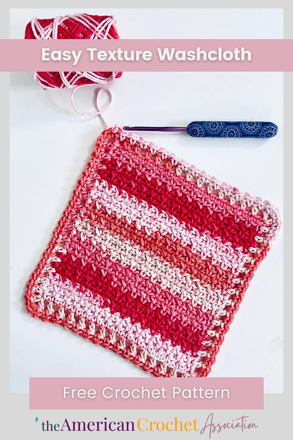 multi-colored texture washcloth with crochet hook