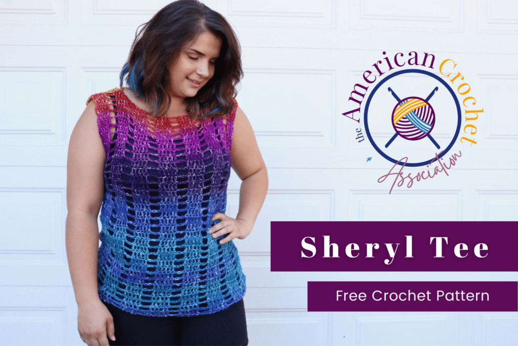 woman wearing crochet sheryl tee