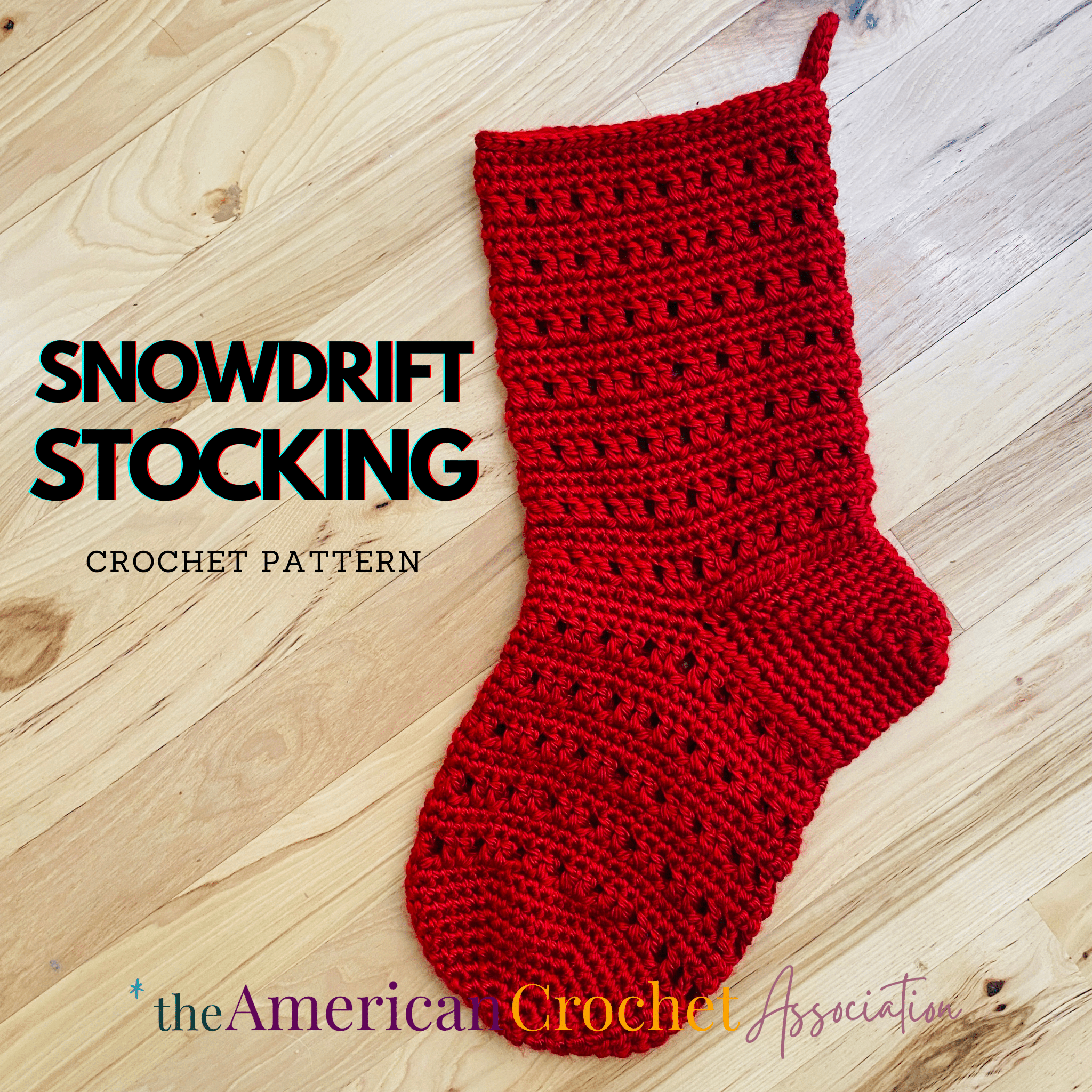 red crochet stocking on wooden floor