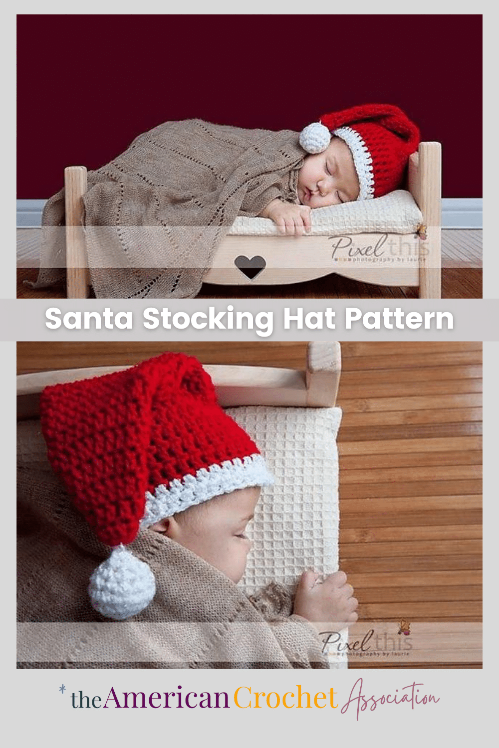 Crochet Santa Stocking Hat on Sleeping Baby