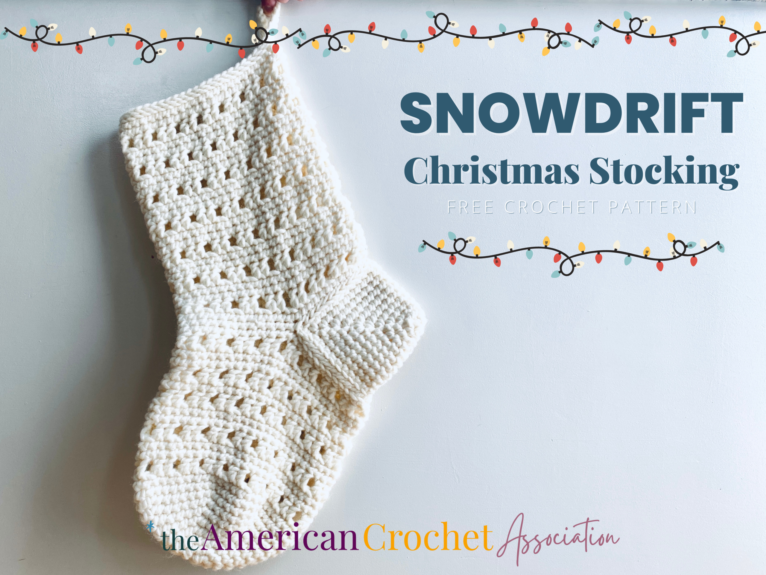 White crochet stocking against white background