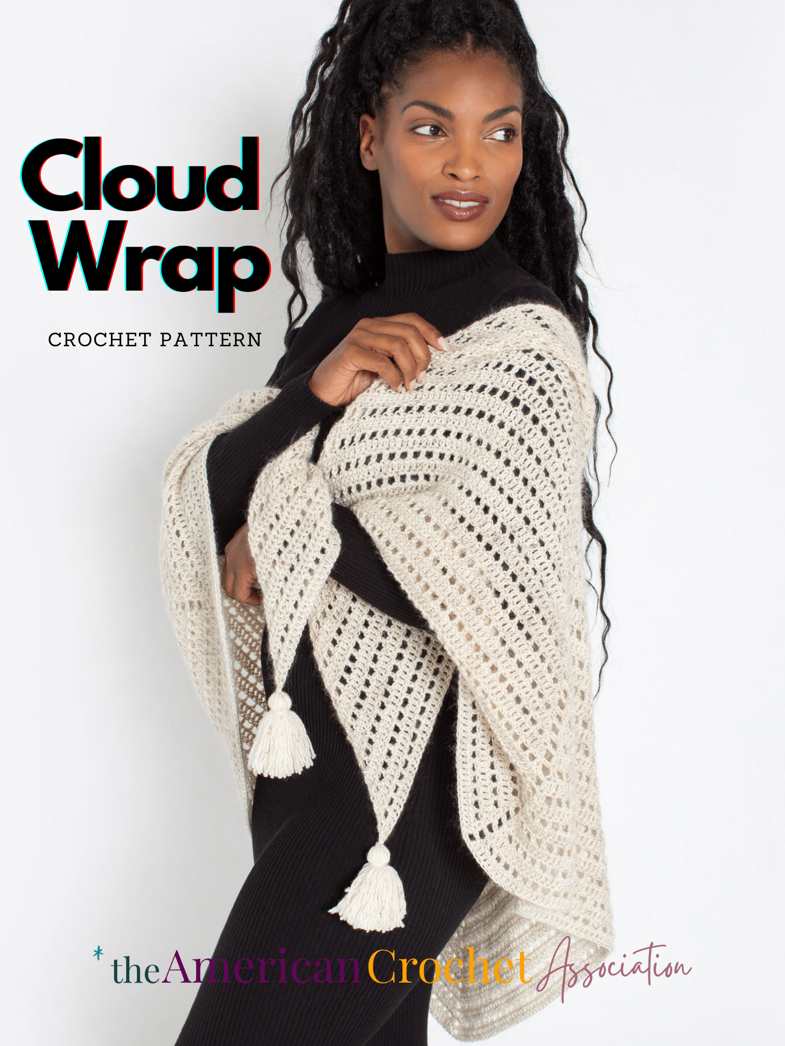 Woman wearing cloud wrap as a shawl around shoulders