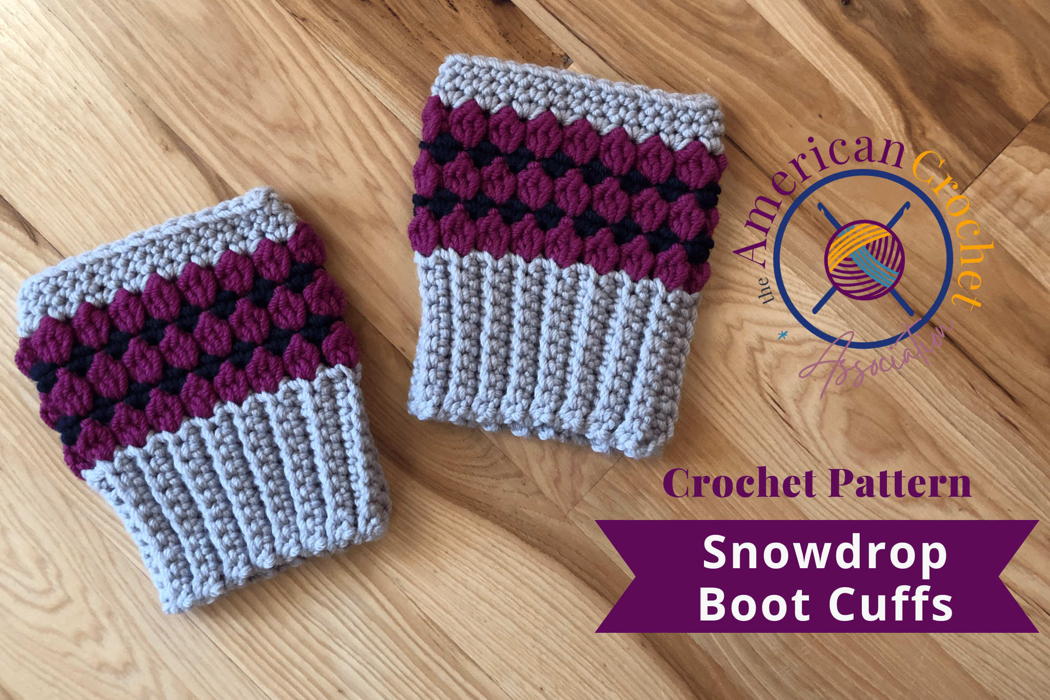 crochet boot cuffs laying flat on wooden floor