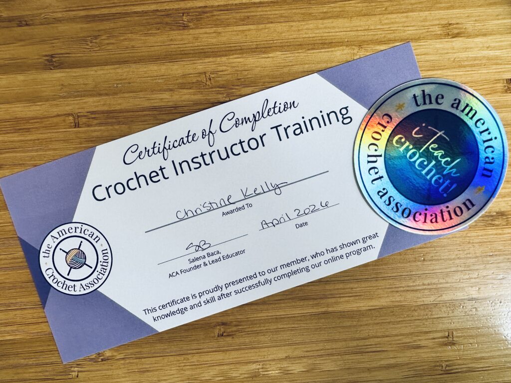 Certificate of completion - crochet instructor training - American Crochet Association