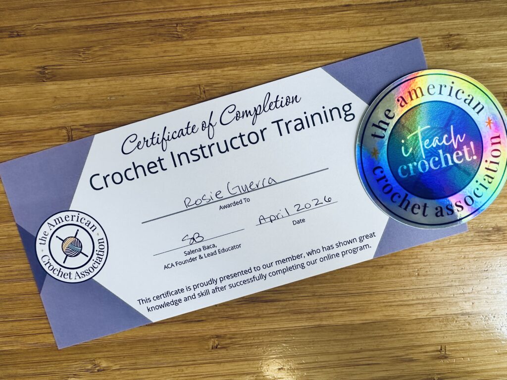 Certificate of completion - crochet instructor training - American Crochet Association
