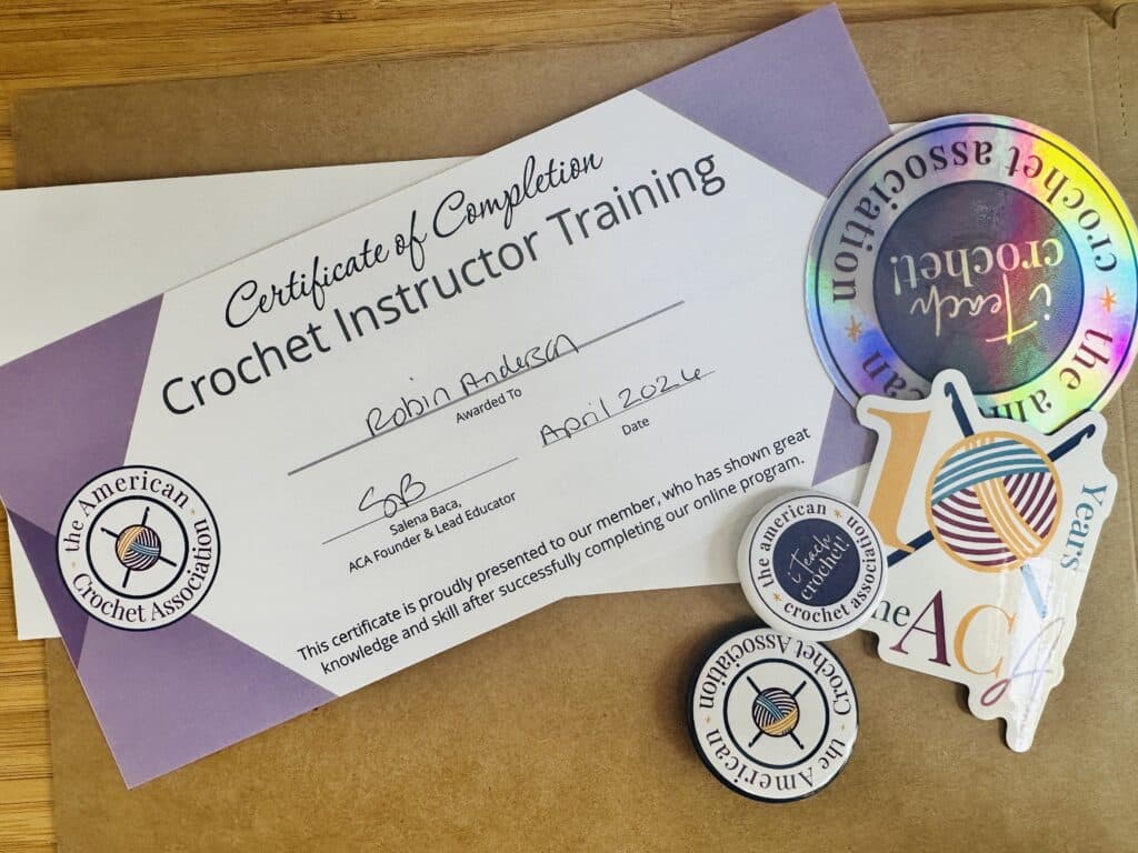 Certificate of completion - crochet instructor training - American Crochet Association