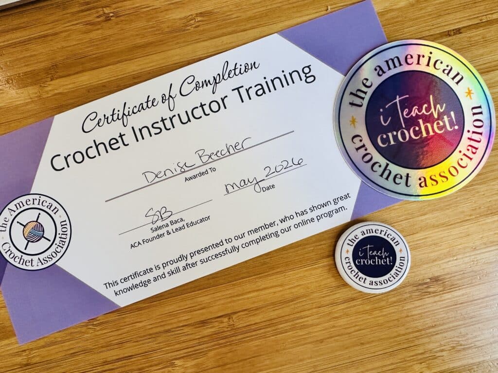 Certificate of completion - crochet instructor training - American Crochet Association