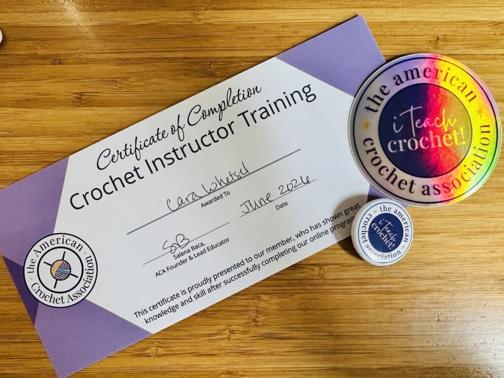 Certificate of completion - crochet instructor training - American Crochet Association